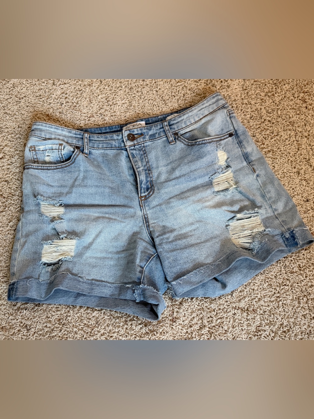 sofia by sofia vergara Light Blue Distressed Cuffed Denim Shorts